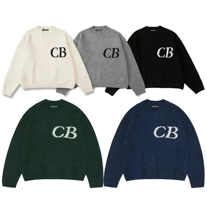 CB Logo Knit Sweater Oversized Crewneck Pullover