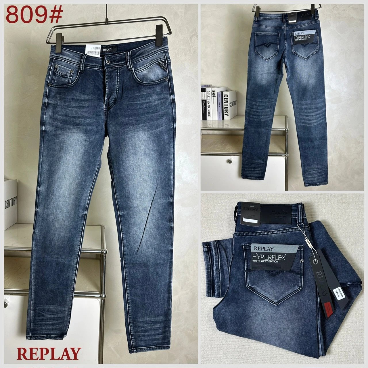 REPLAY Hyperflex Skinny Fit Jeans for Men Blue Denim Stretch Pants