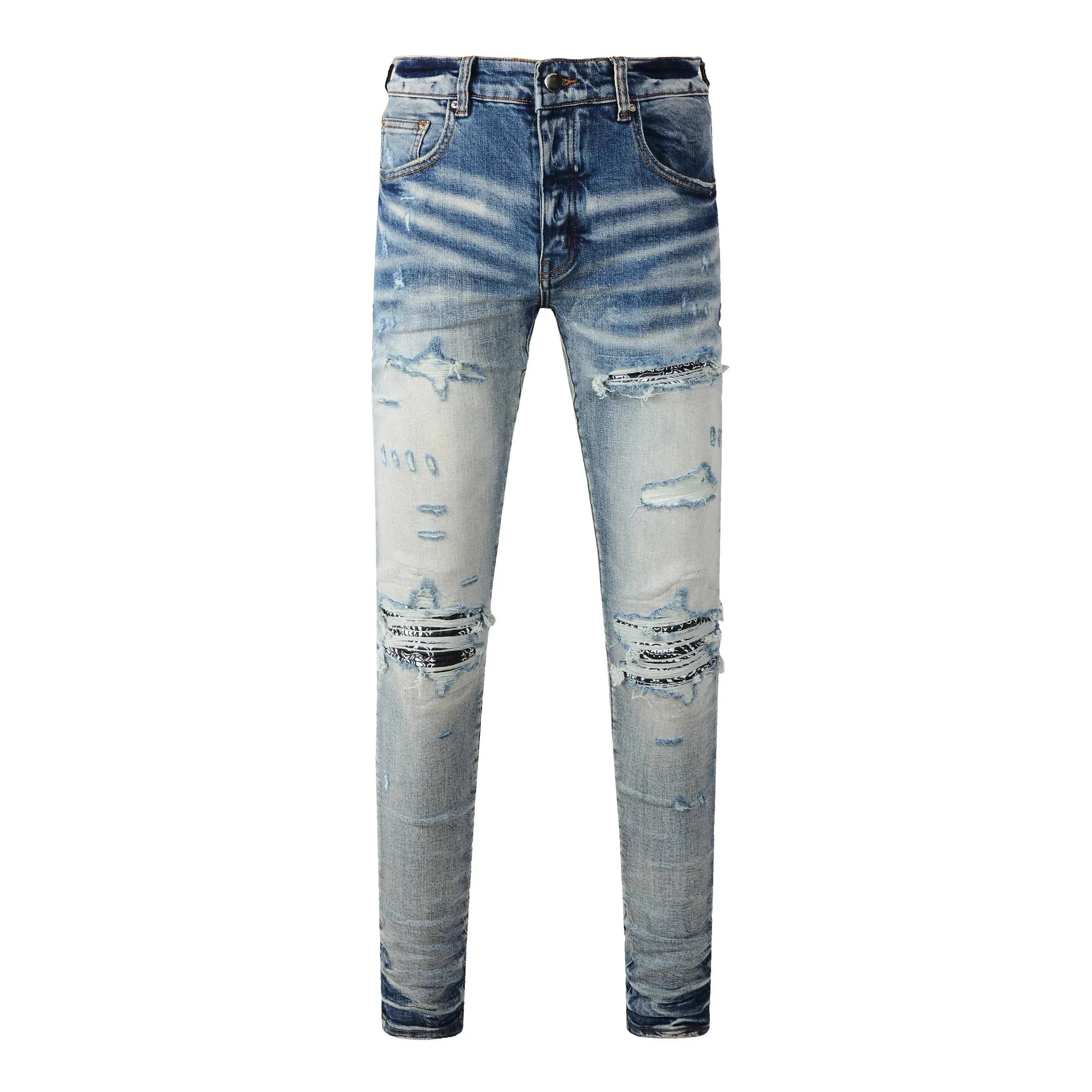 Men's Distressed Ripped Skinny Jeans Blue Denim Fashion