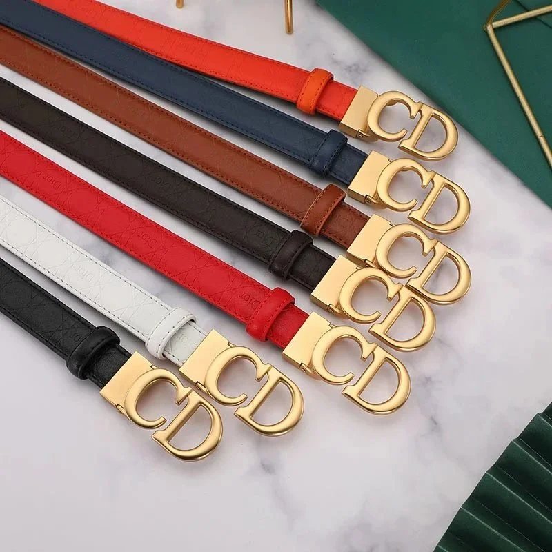 CD Logo Leather Belt Fashion Women's Waist Belt Gold Buckle