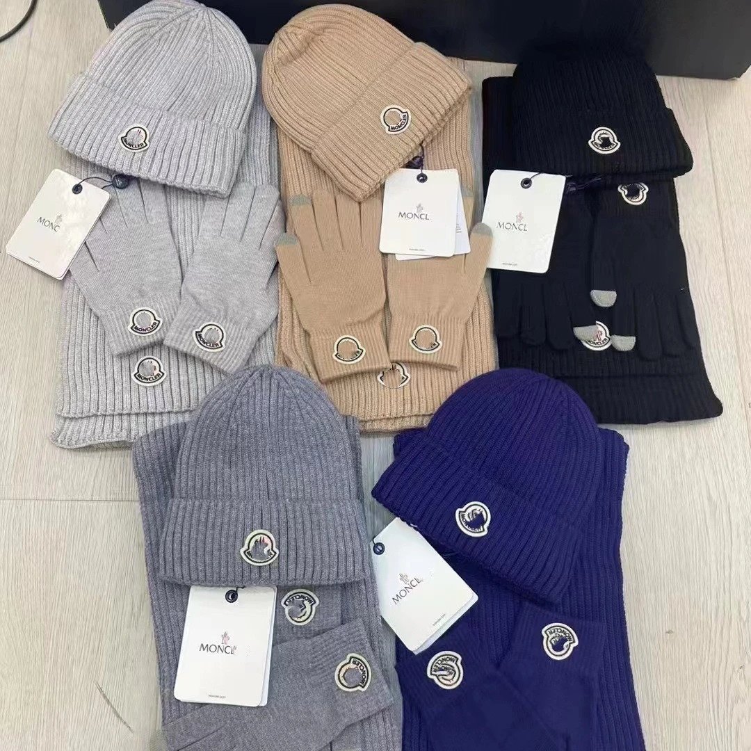 MONCLER Knit Beanie Hat and Gloves Set for Winter Warmth