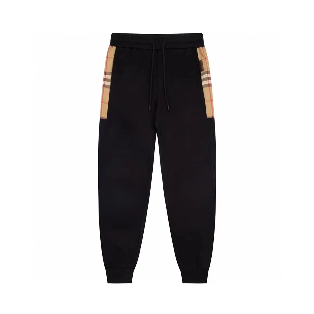 Black Check Panel Track Pants for Men