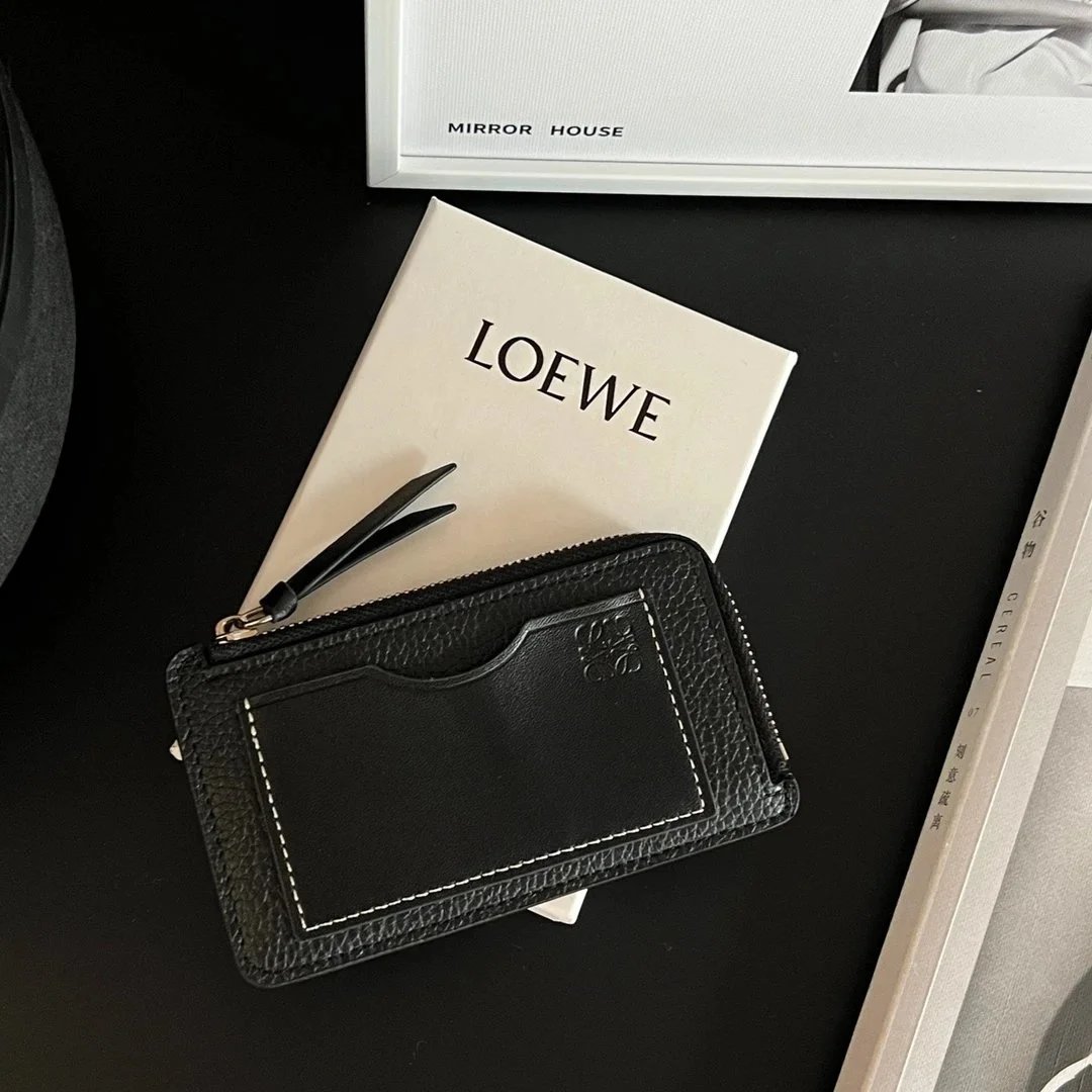 LOEWE Black Leather Card Holder with Zip Closure