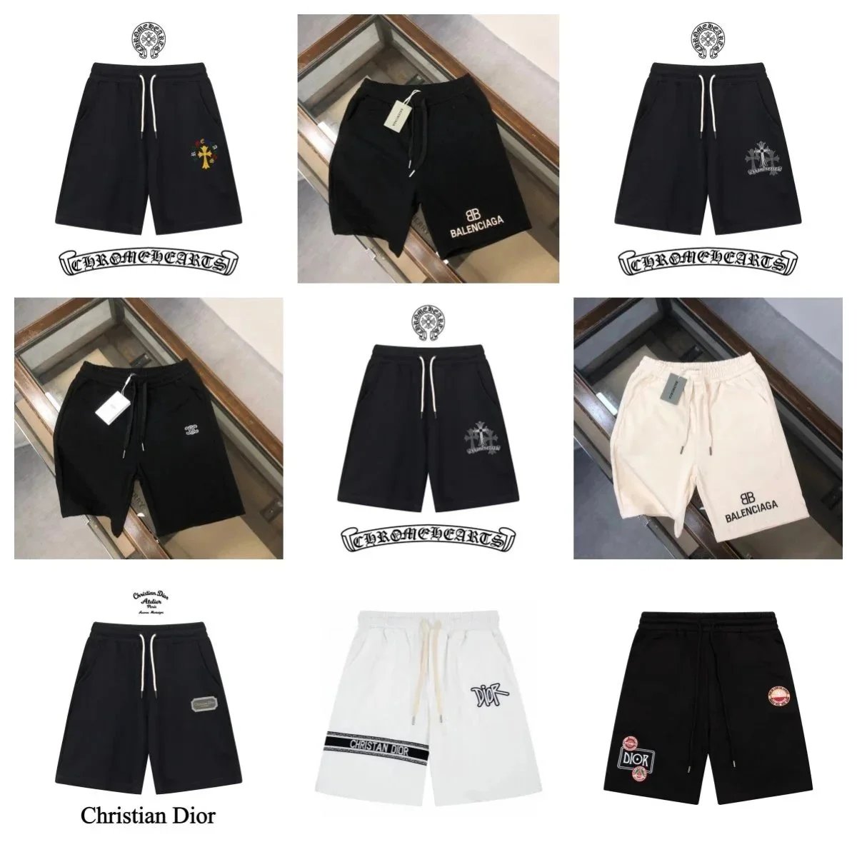 Balenciaga Men's Logo Embroidered Sweat Shorts Black White