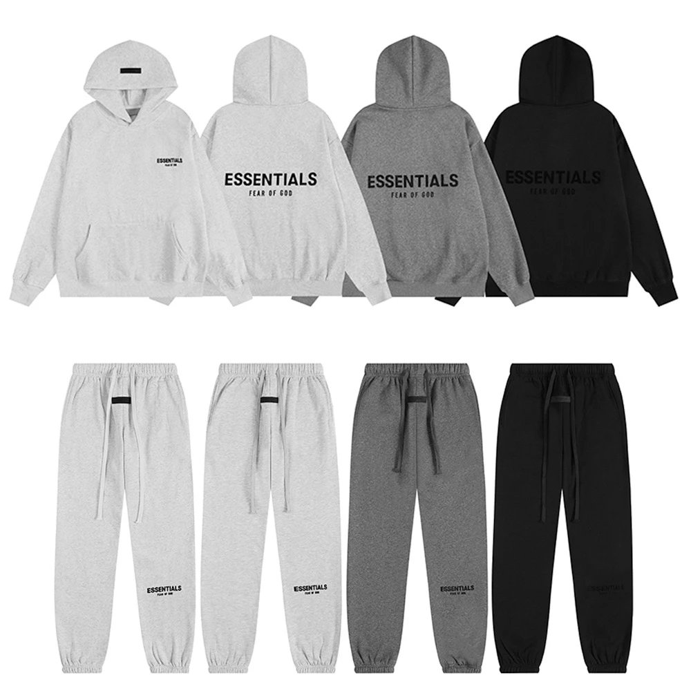 Essentials Hoodie and Sweatpants Set for Men Women - Black White Gray