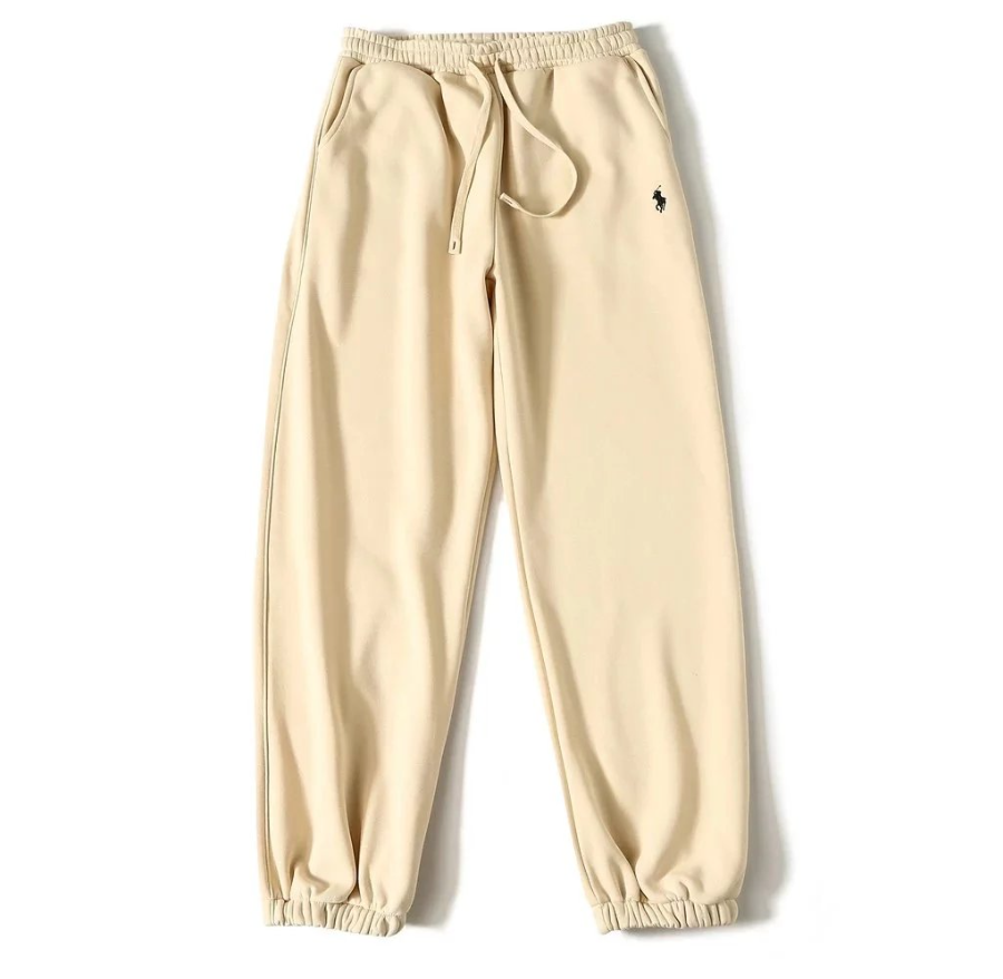 Beige Cotton Jogger Pants with Pony Logo
