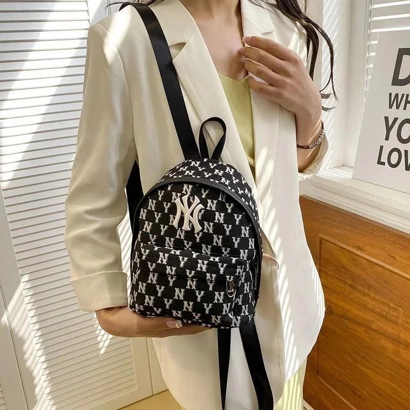 NY Logo Mini Backpack for Women Fashionable Black and White Pattern Bag