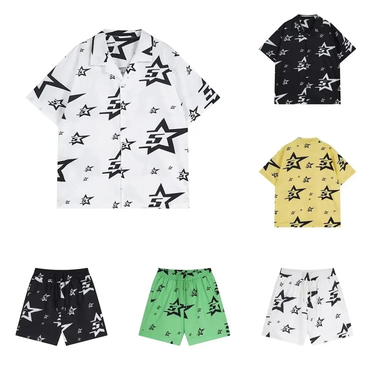 Star Pattern Short Sleeve Shirt and Shorts Set for Men Women