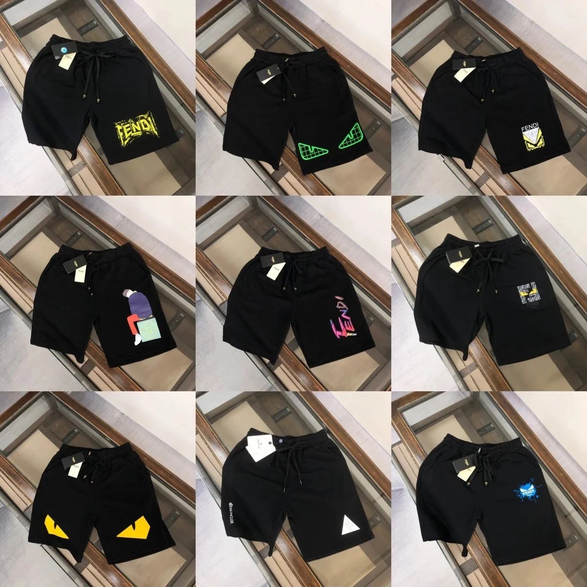 FENDI Black Graphic Print Shorts for Men and Women