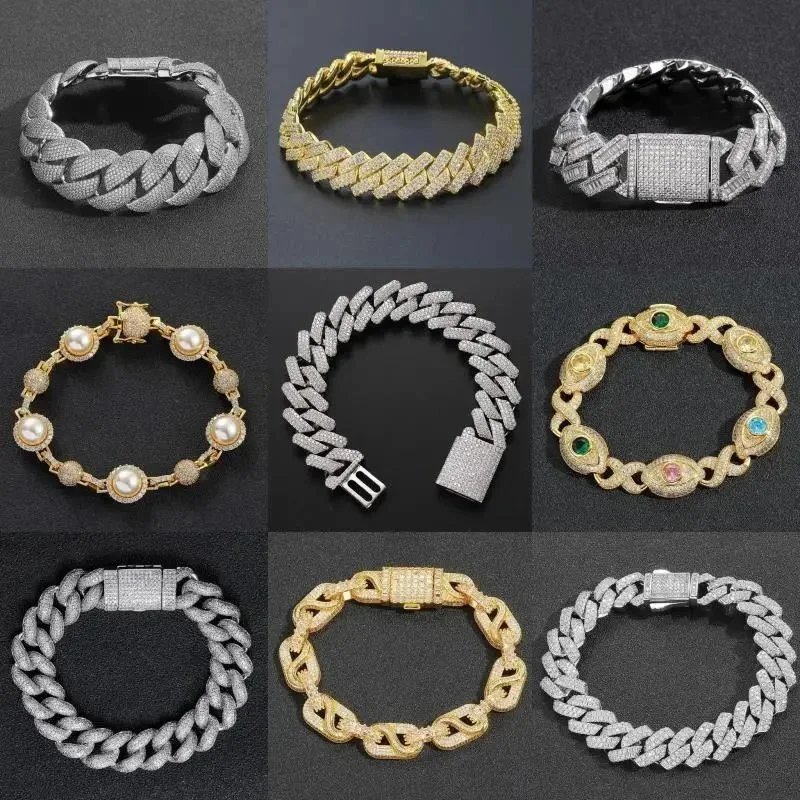 Hip Hop Iced Out Bracelets for Men Women Gold Silver Cuban Link Chain Jewelry