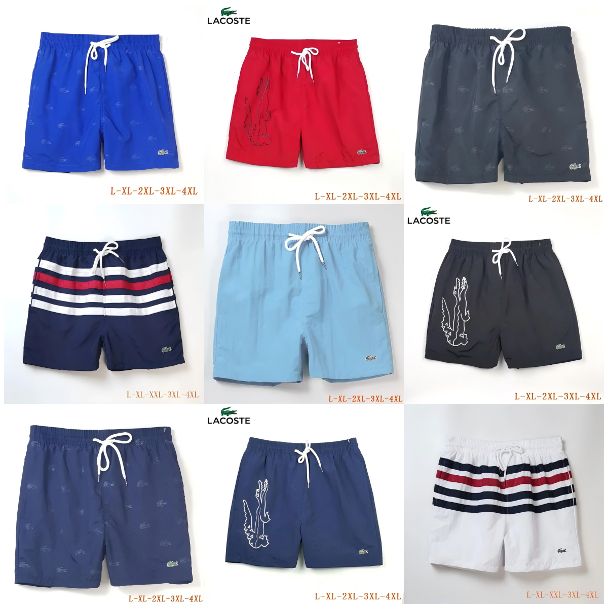LACOSTE Men's Swim Shorts with Crocodile Logo and Striped Design