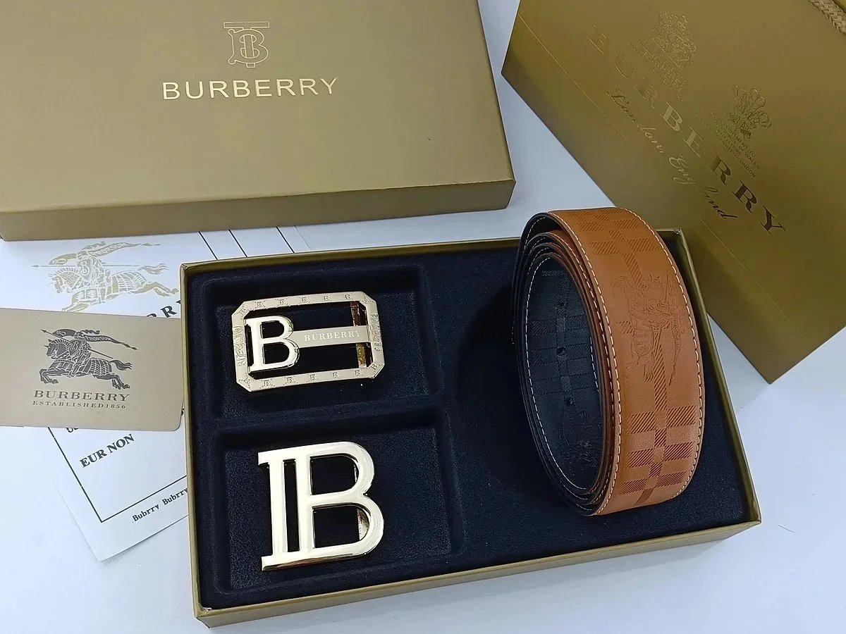 Burberry Men's Leather Belt with Monogram Buckle