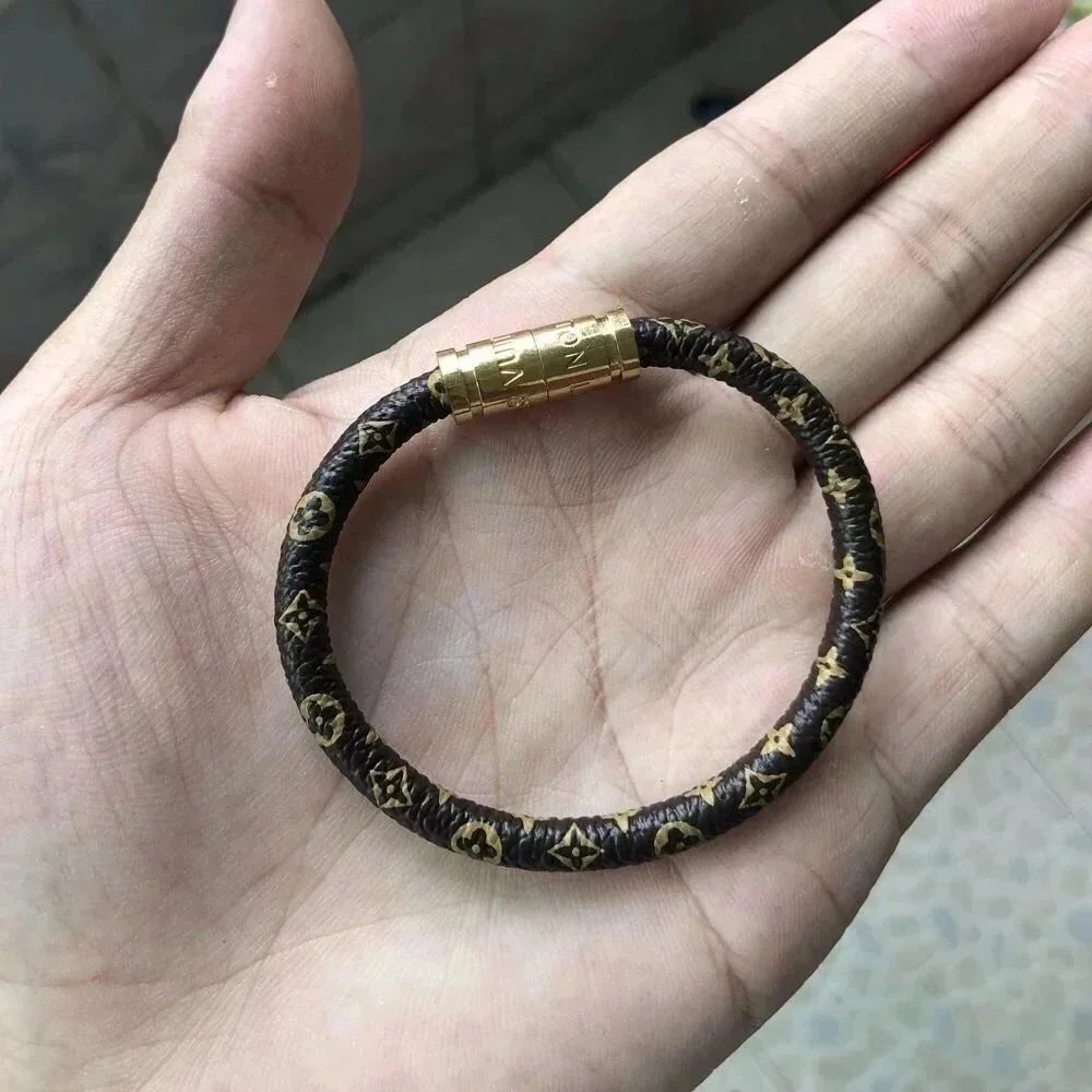 Louis Vuitton Monogram Leather Bracelet with Gold Clasp