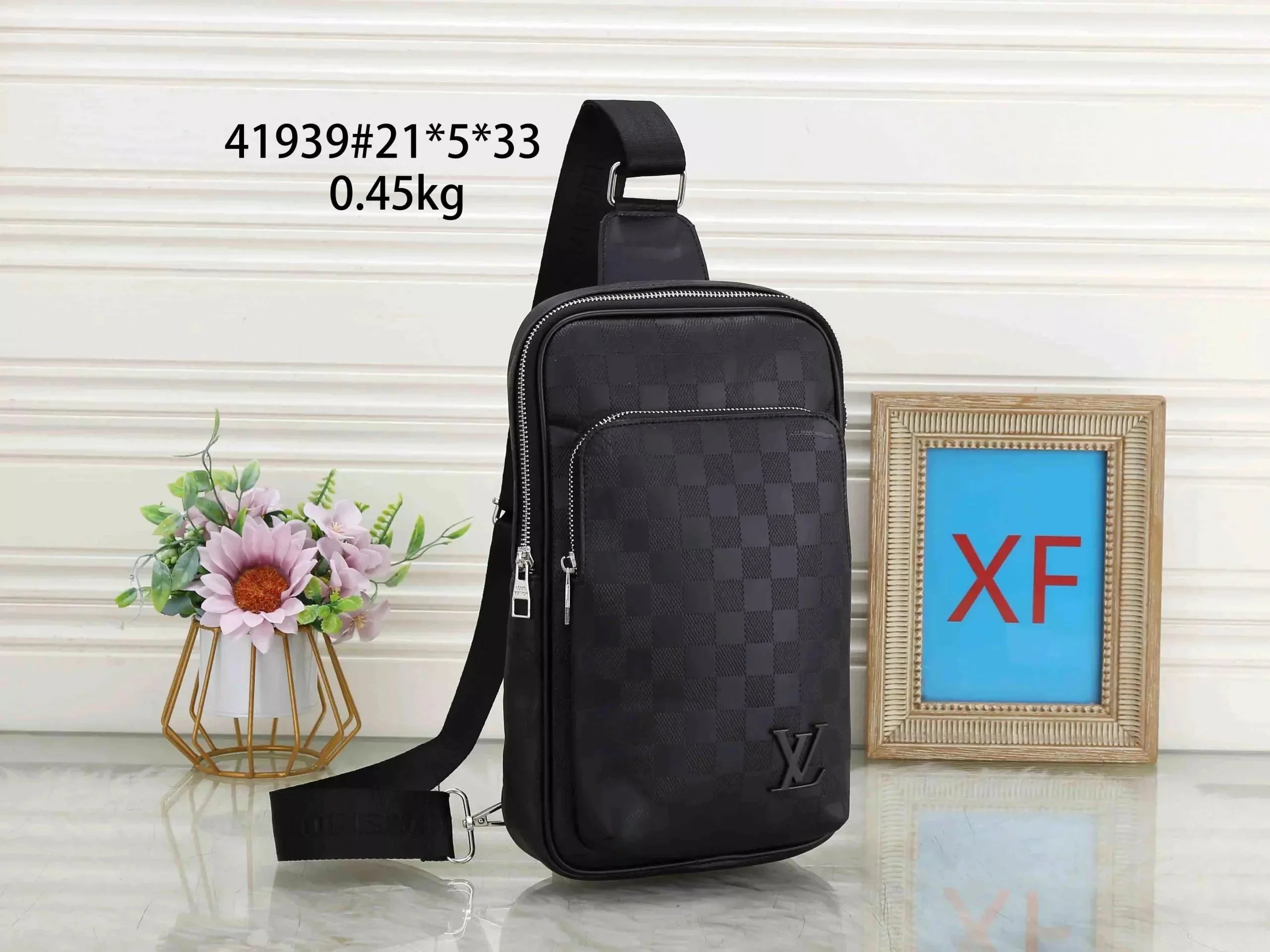 LV Men's Crossbody Bag Checkerboard Pattern Black Sling Backpack