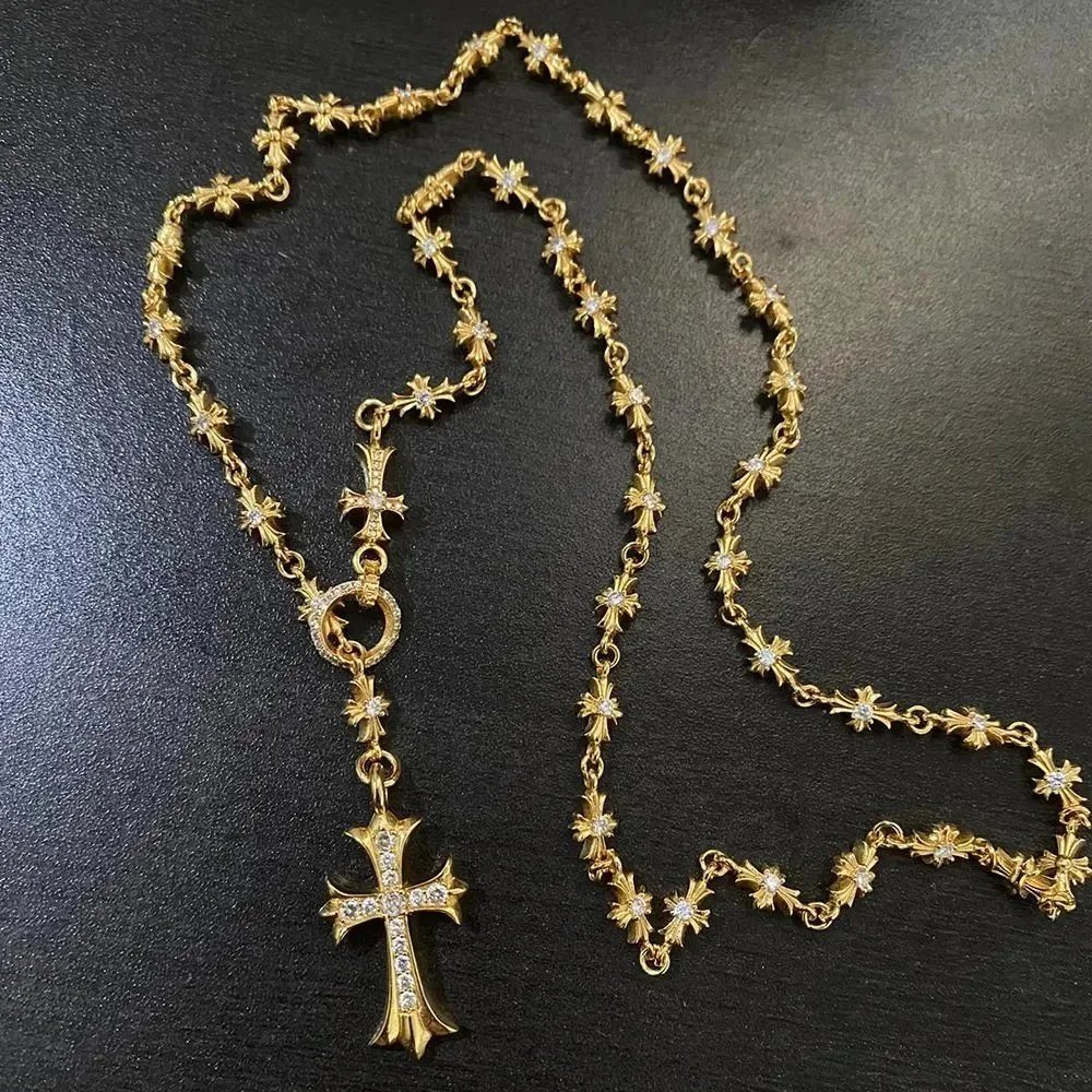 Elegant Gold Plated Cross Necklace with Crystal Accents