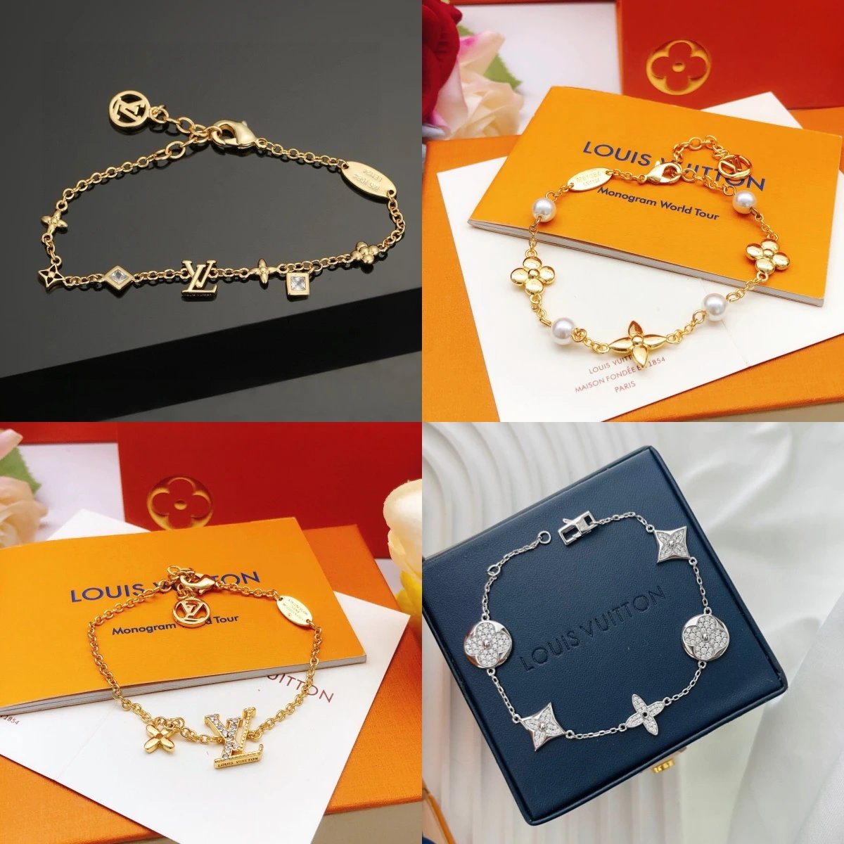 Louis Vuitton Monogram Charm Bracelet Gold Silver Jewelry