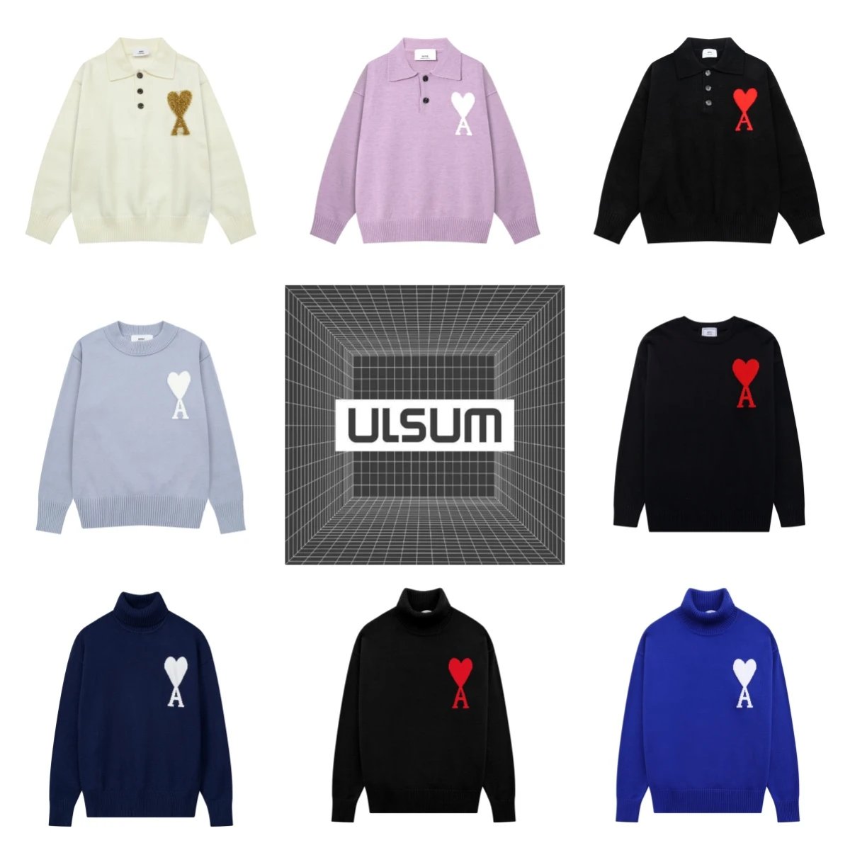 ULSUM Heart A Logo Knit Sweaters for Men and Women