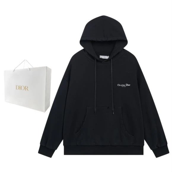 Christian Dior Black Hoodie Sweatshirt with Logo Embroidery