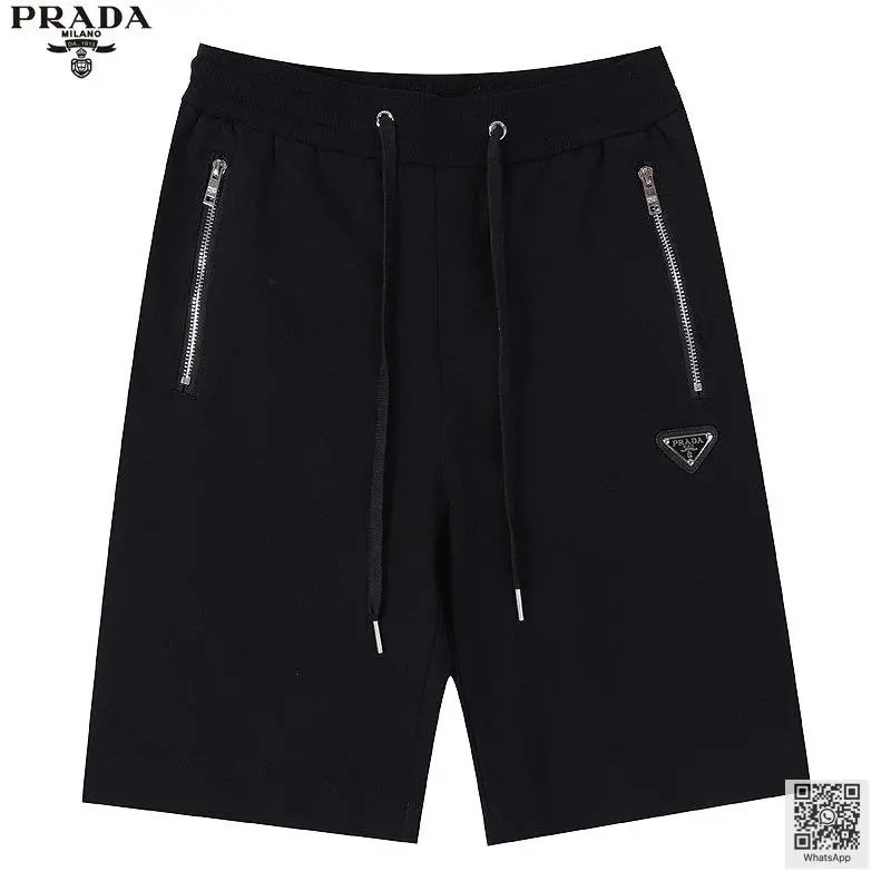 PRADA Men's Black Cotton Shorts with Zippered Pockets