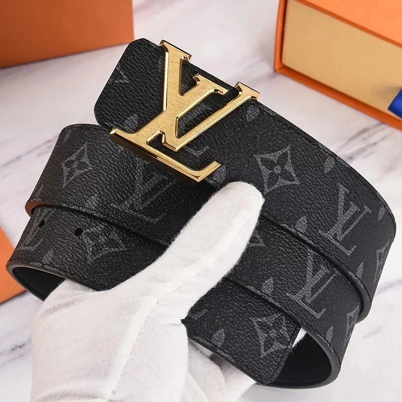 Louis Vuitton Monogram Leather Belt with Gold LV Buckle