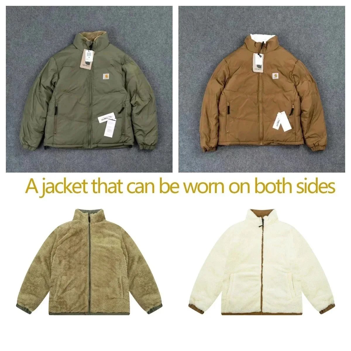 Reversible Puffer Jacket for Men and Women - Warm Winter Coat with Fleece Lining
