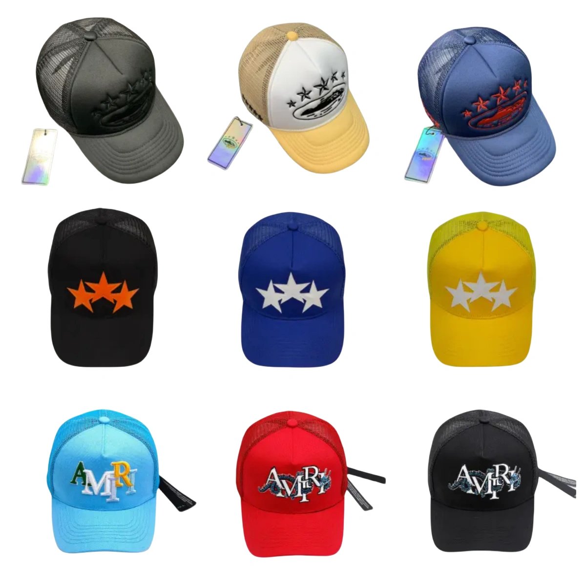 AMRY Trucker Hats with Stars and Logo Design - Adjustable Mesh Caps for Men and Women