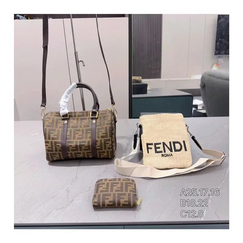 FENDI Roma Logo Canvas Crossbody Bag with Matching Wallet and Duffle
