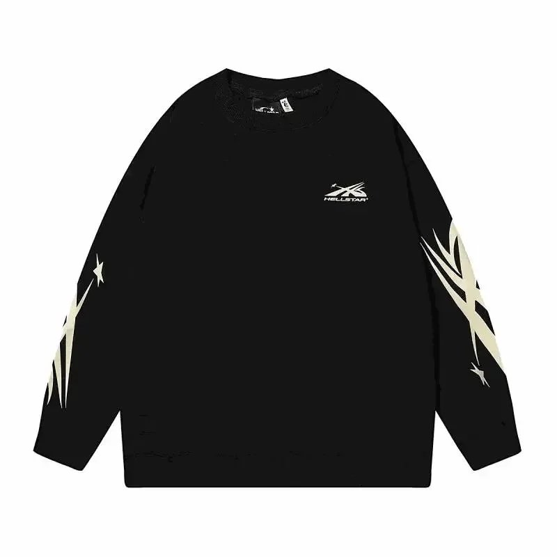 Black Long Sleeve Sweatshirt with Star Pattern and Logo Design