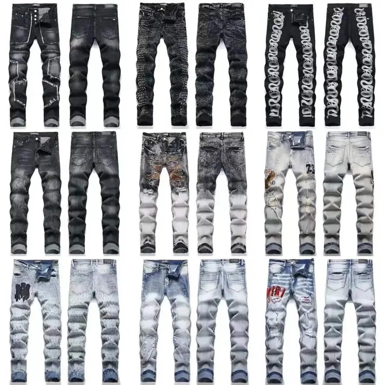 Men's Stylish Distressed Jeans with Unique Designs and Patches