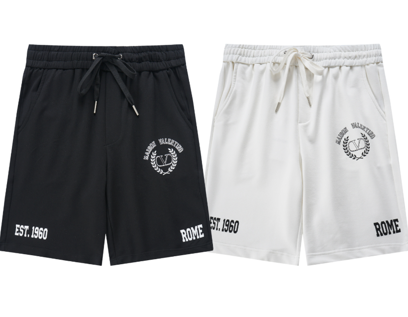Valentino Logo Embroidered Cotton Shorts in Black and White