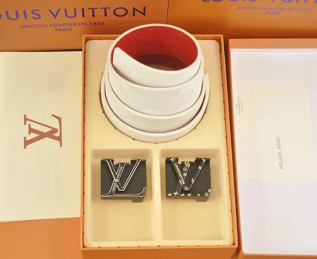 Louis Vuitton White Monogram Canvas Bracelet with LV Logo Buckles