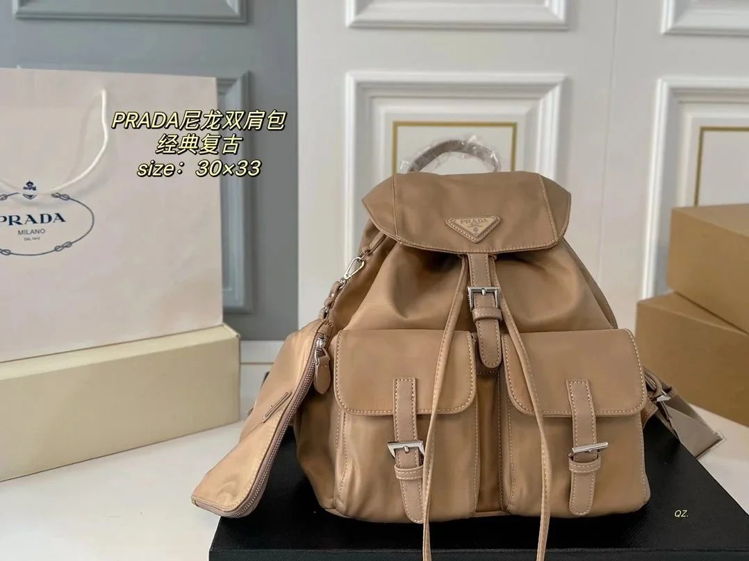 PRADA Nylon Backpack Classic Vintage Style Tan Color