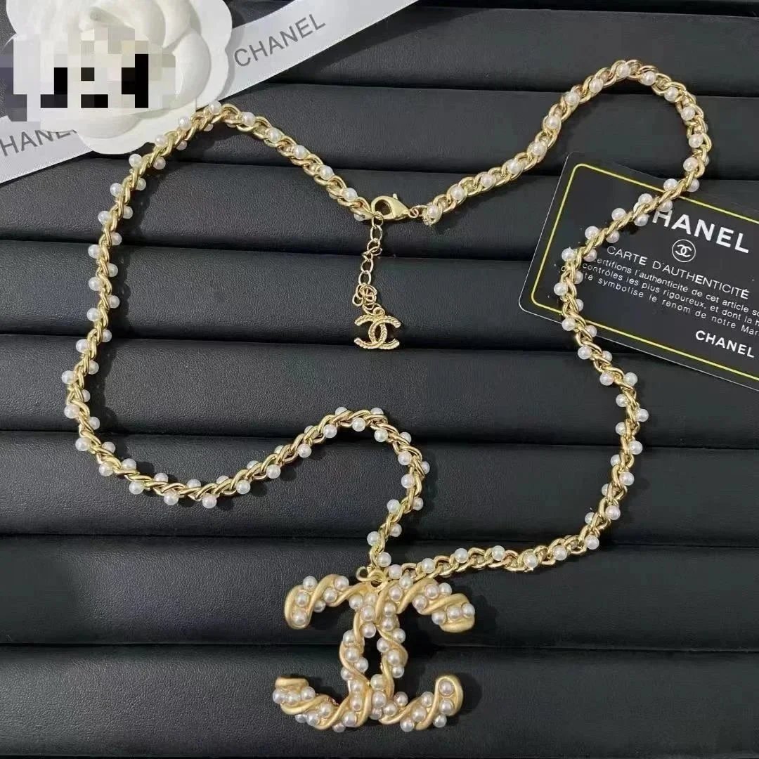 Chanel Pearl and Gold Chain Necklace with CC Logo Pendant