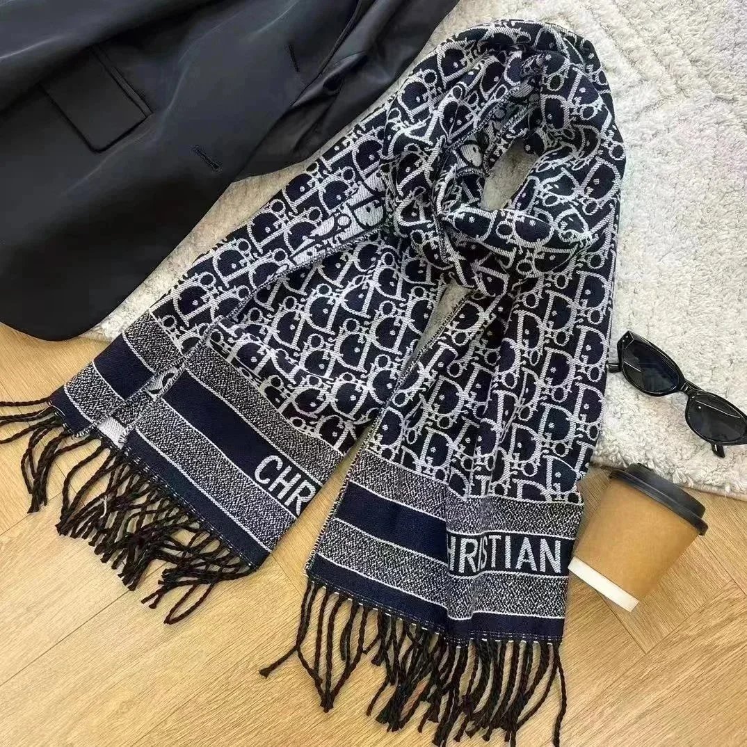 Christian Dior Monogram Pattern Wool Scarf for Men and Women