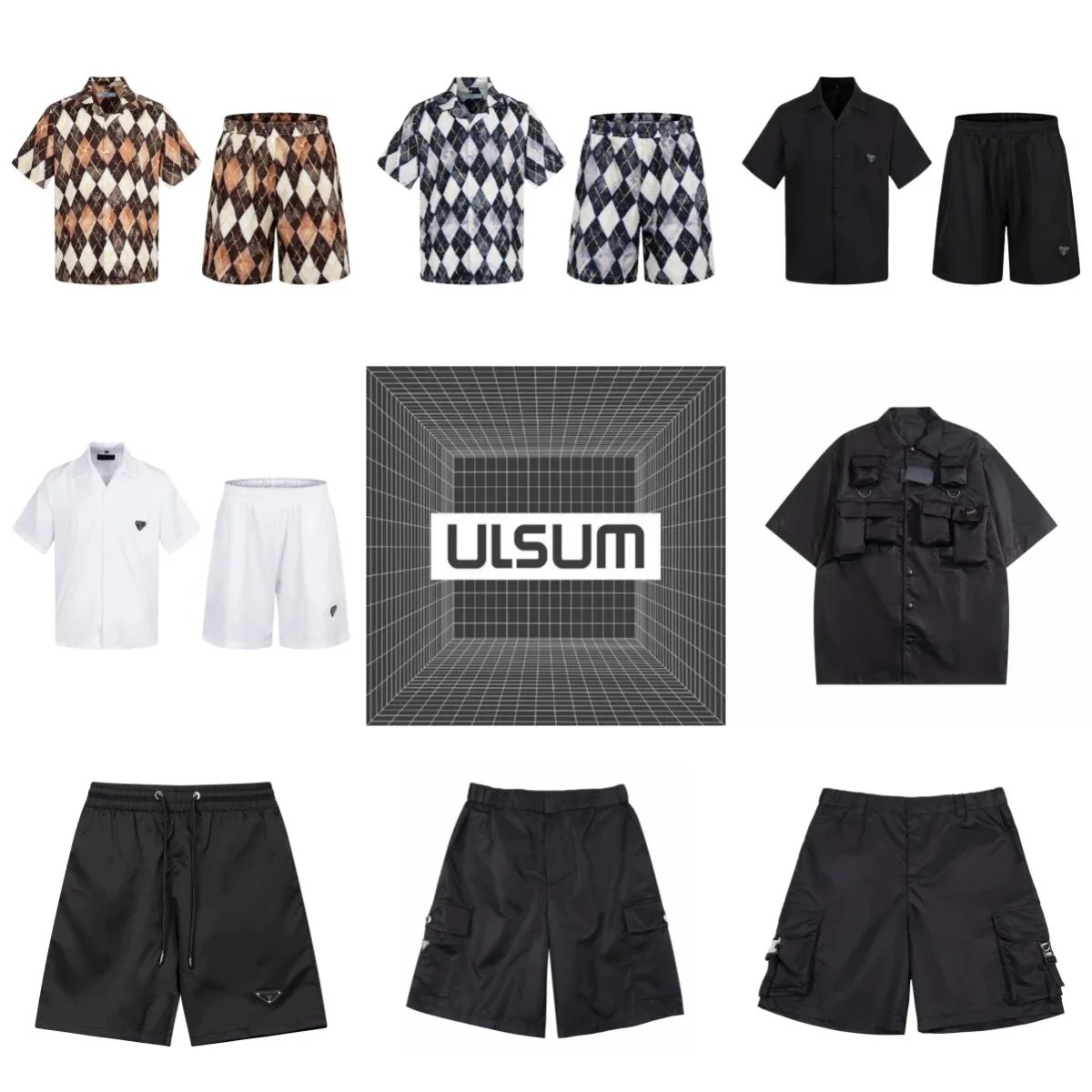 ULSUM Men's Fashion Shirt and Shorts Sets Casual Streetwear Outfits