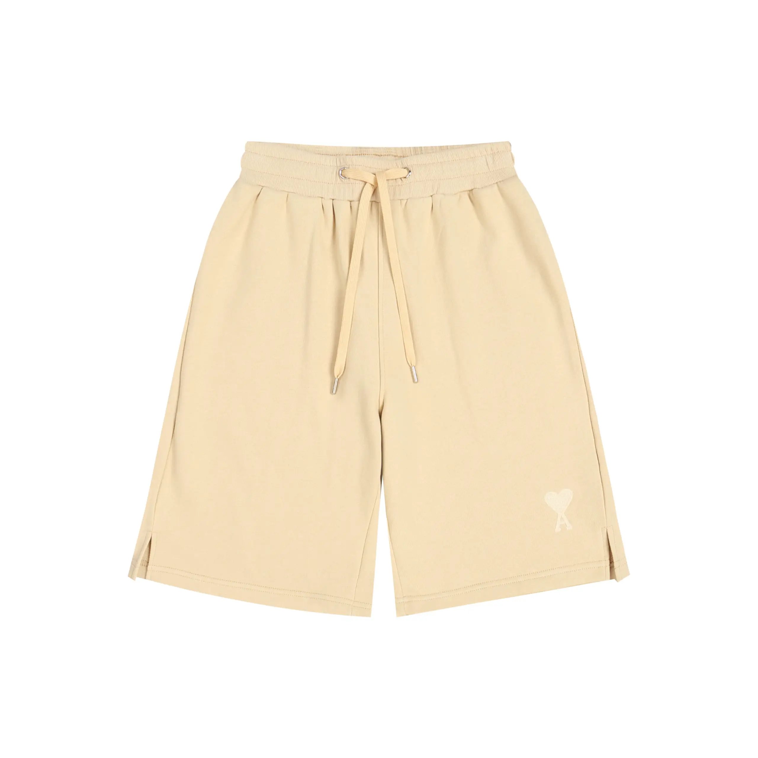 Beige Cotton Blend Shorts with Drawstring Waist
