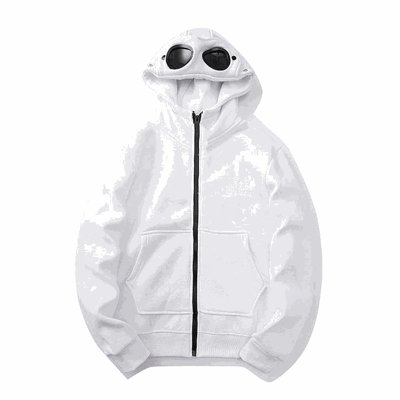 White Alien Hoodie with 3D Eyes Design Zip-Up Sweatshirt