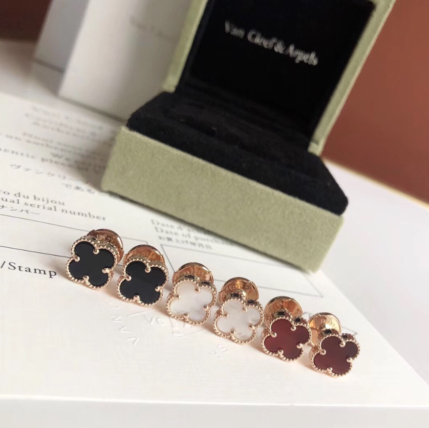 Van Cleef & Arpels Alhambra Stud Earrings in Rose Gold and Enamel