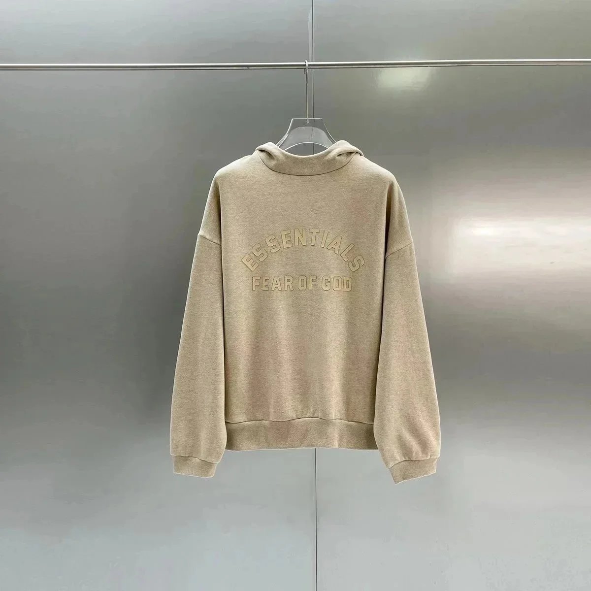 Fear of God Essentials Hoodie Beige Oversized Sweatshirt
