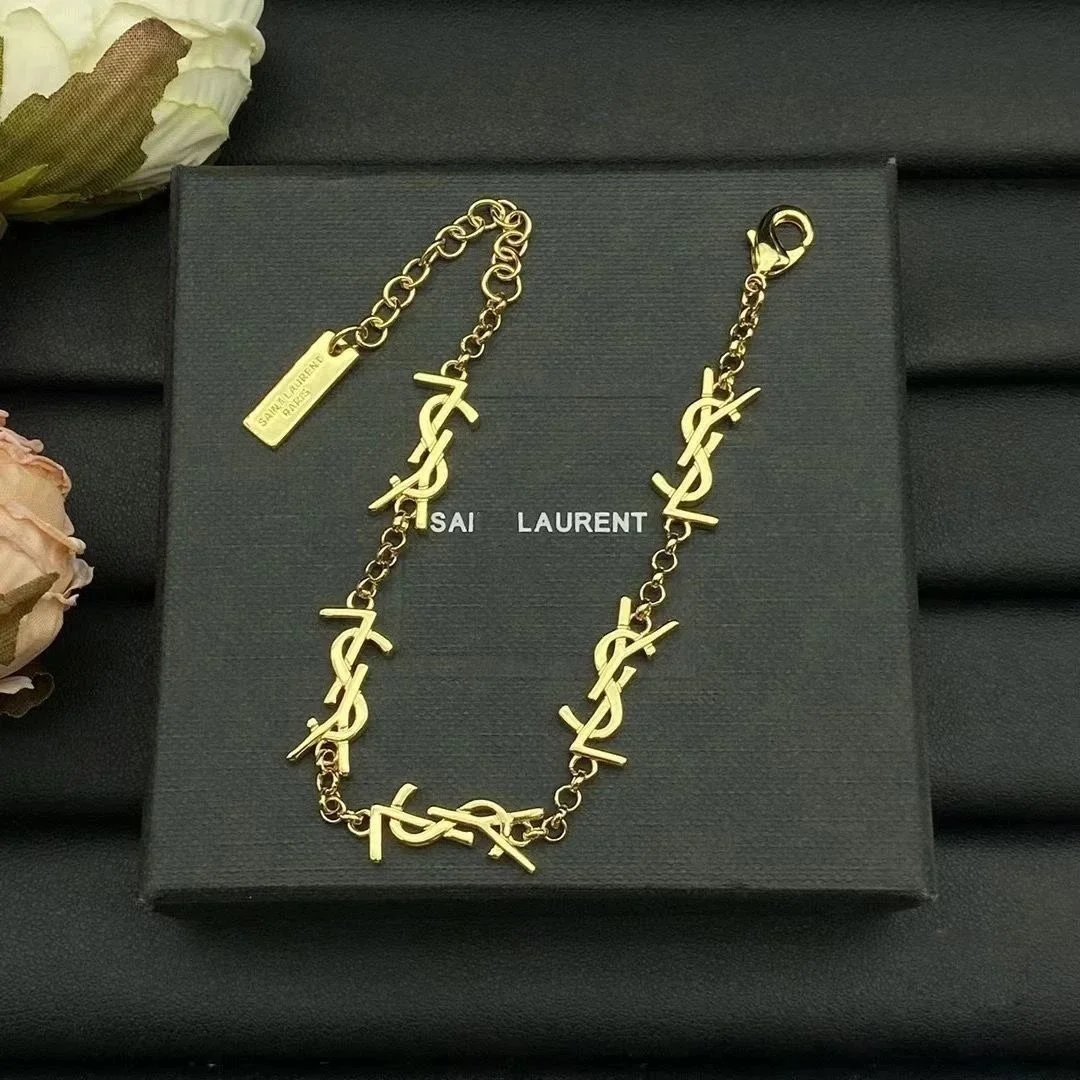 Saint Laurent Gold YSL Logo Chain Bracelet for Women