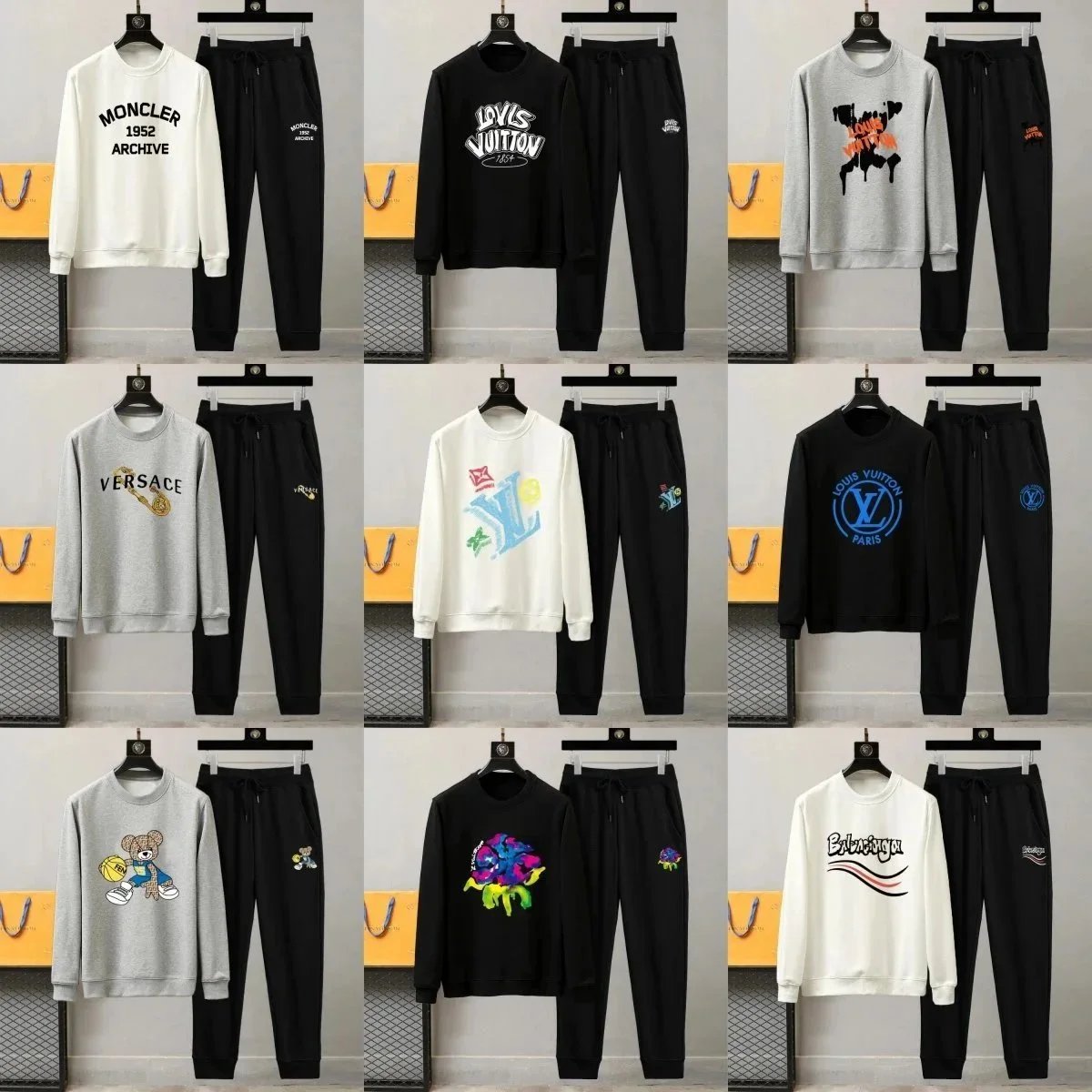 Stylish Men's Sweatshirt and Jogger Set with Brand Logos