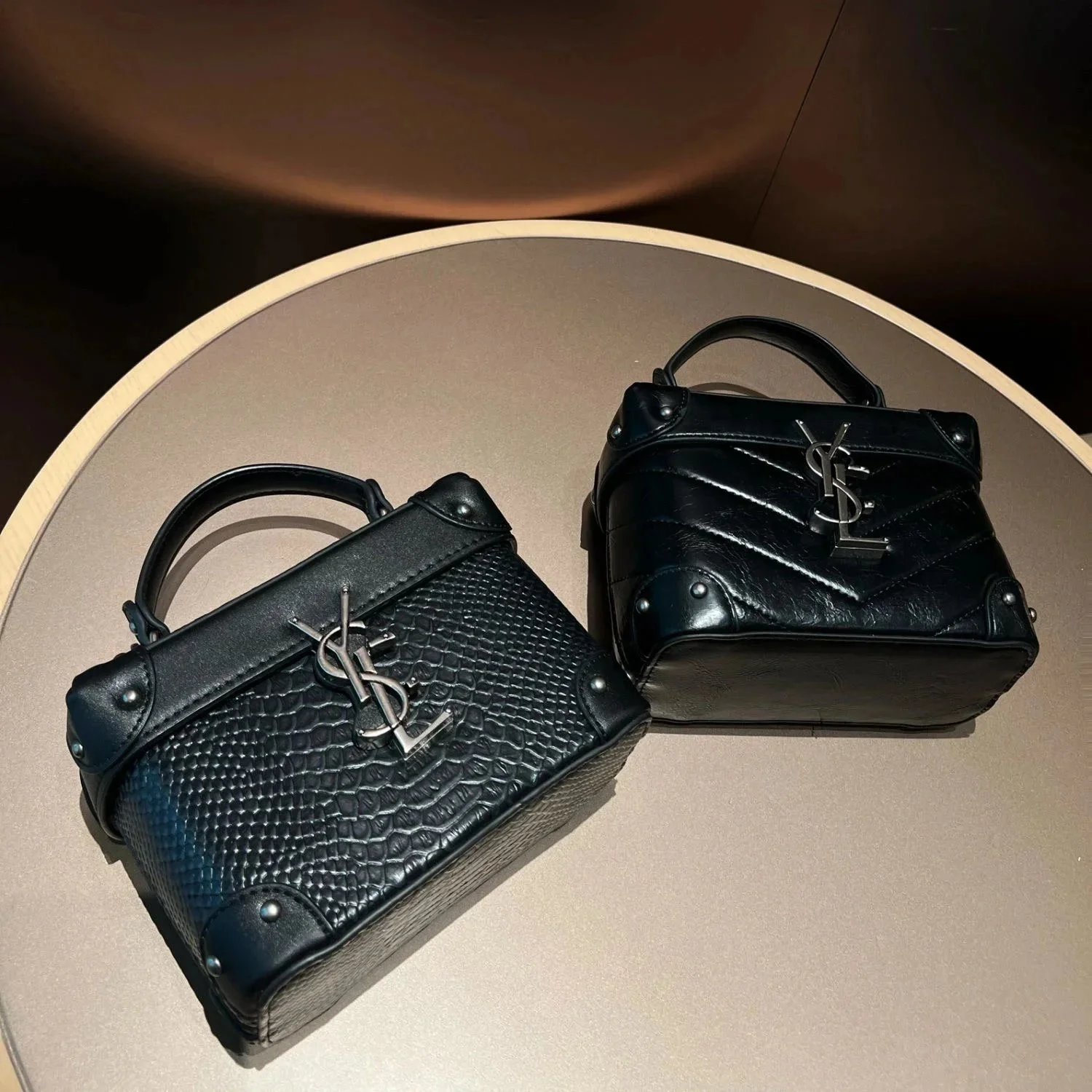 Saint Laurent Black Leather Monogram Bag