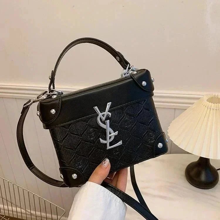 YSL Black Quilted Leather Handbag with Silver Logo