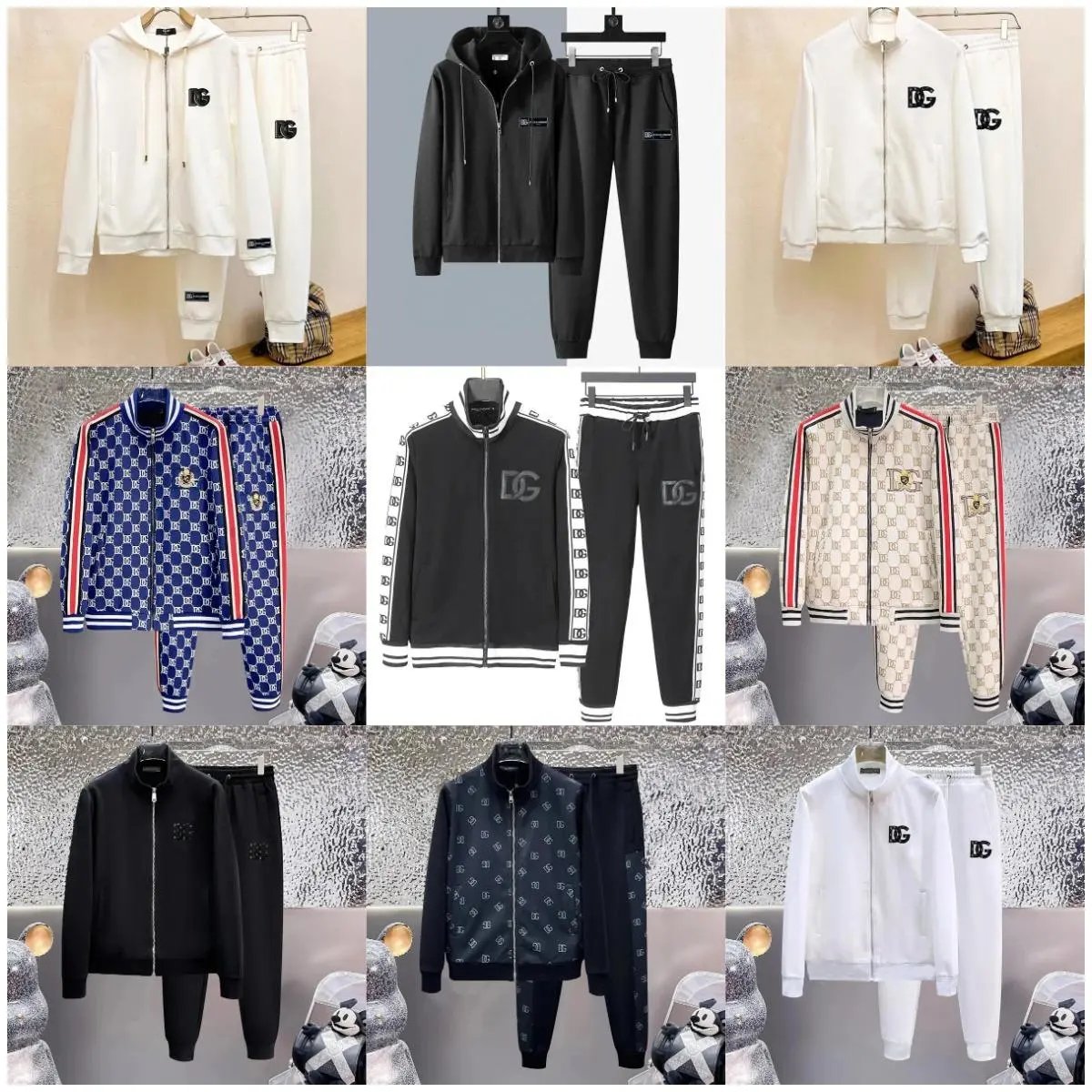 DG Fashion Tracksuit Set Men Women Hoodie Jacket Pants Sportswear Outfit