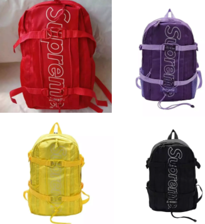 Supreme Logo Backpack in Red, Purple, Yellow and Black