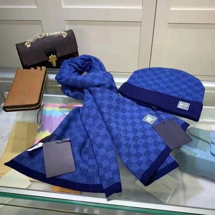 COACH Blue Knit Scarf and Beanie Set for Women