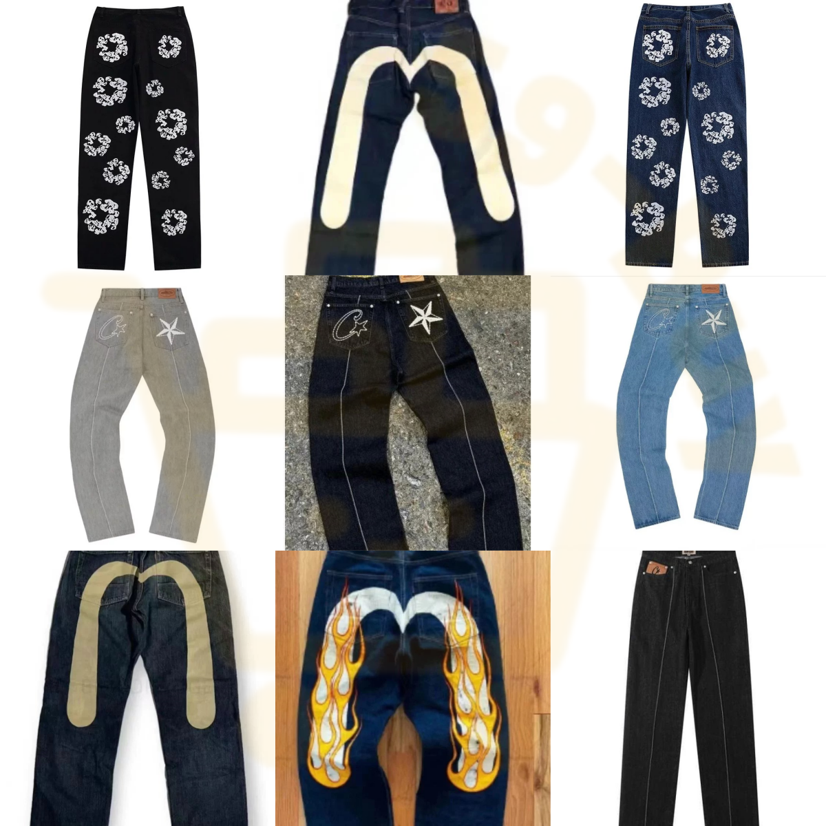 Custom Embroidered Denim Jeans with Unique Back Patches