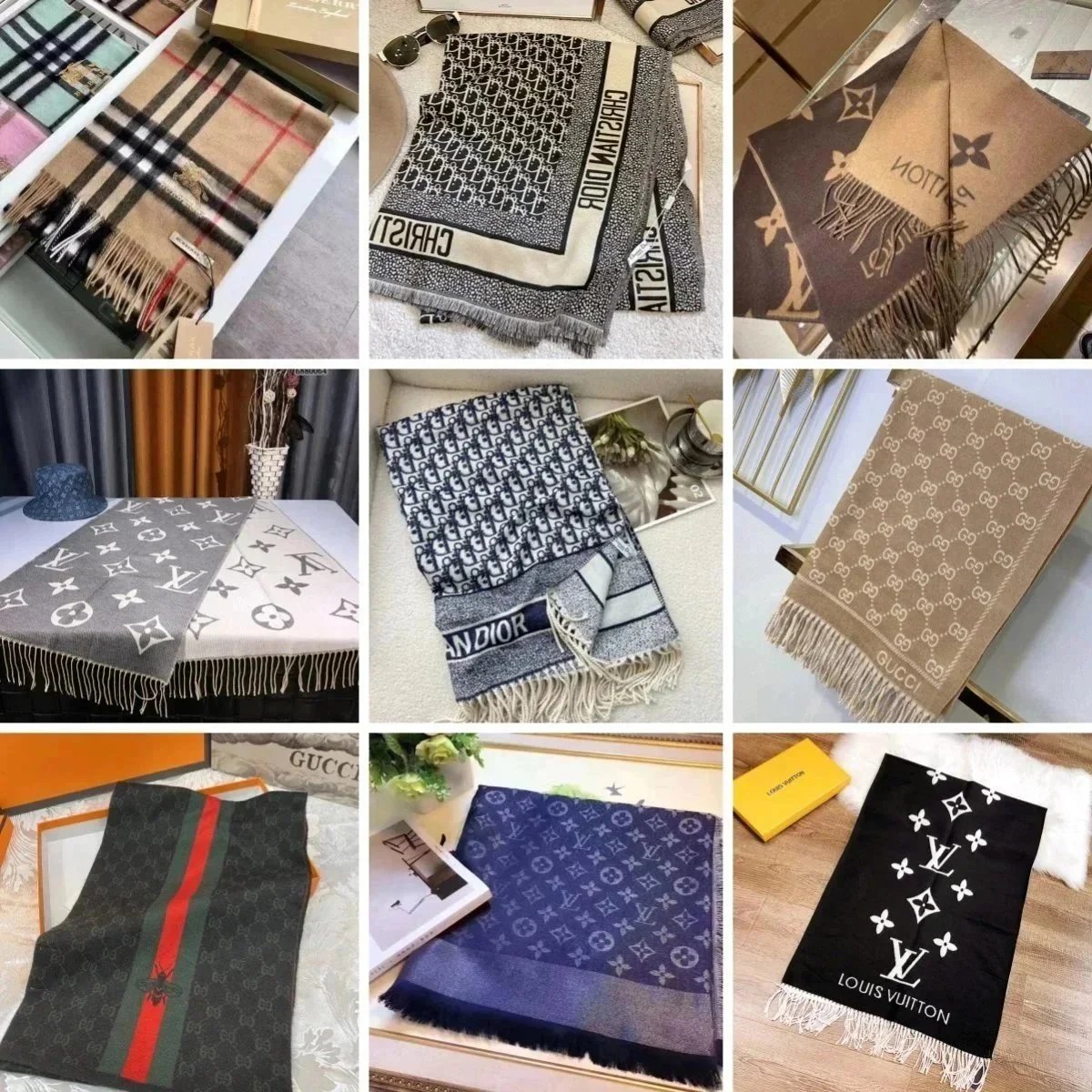 Luxury Designer Scarves from Louis Vuitton, Gucci, Dior, and Burberry