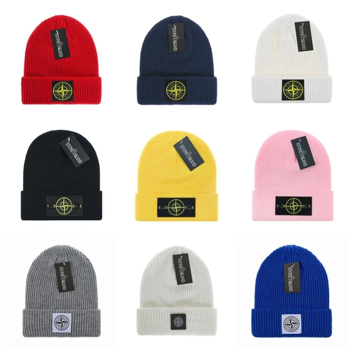 Stone Island Beanie Hat - Knit Winter Cap with Logo Patch