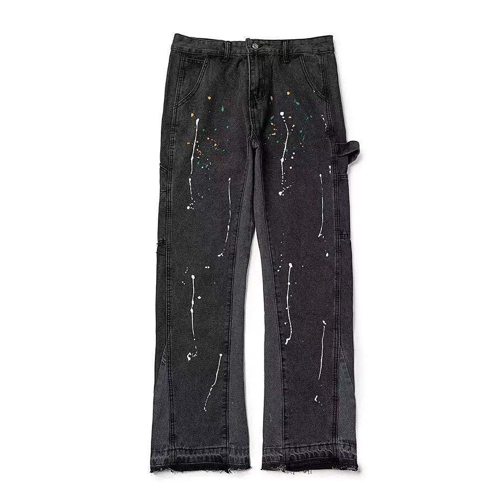 Black Paint Splatter Denim Pants for Men Women